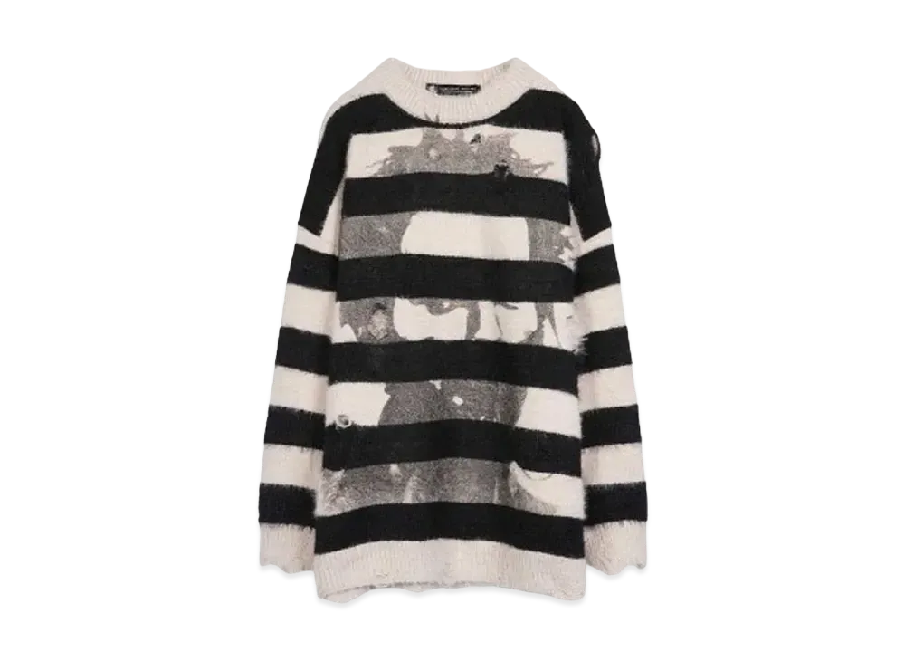 A GOOD BAD INFLUENCE HAND PRINTED FACE LOGO SWEATER(BLACK INK) "BLACK WHITE"