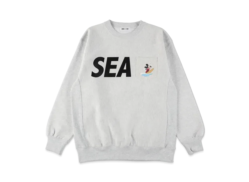 WIND AND SEA Crew neck Ash-Whiteウィンダンシー WIND AND SEA Surf Mickey / Crew Neck Sweat 