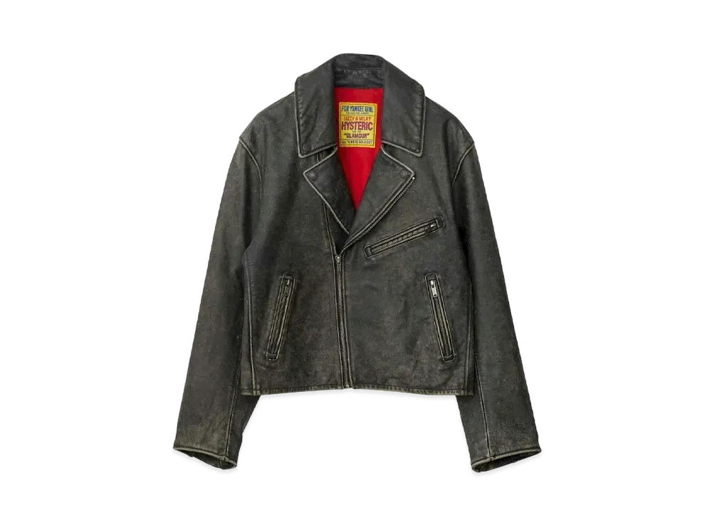 HYSTERIC GLAMOUR For Women Cow Leather Used Processing Double Rider Jacket "Black"