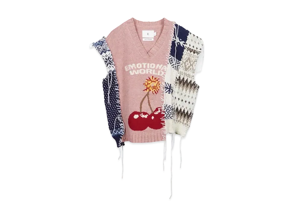 DISCOVERED x EMOTIONAL WORLD Cherry Bomb Remake Knit Vest "MAUVE"