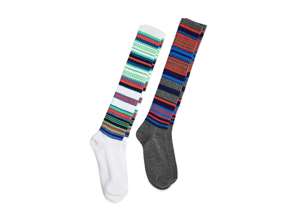FACETASM BORDER LONG SOX "WHITE&GRAY"