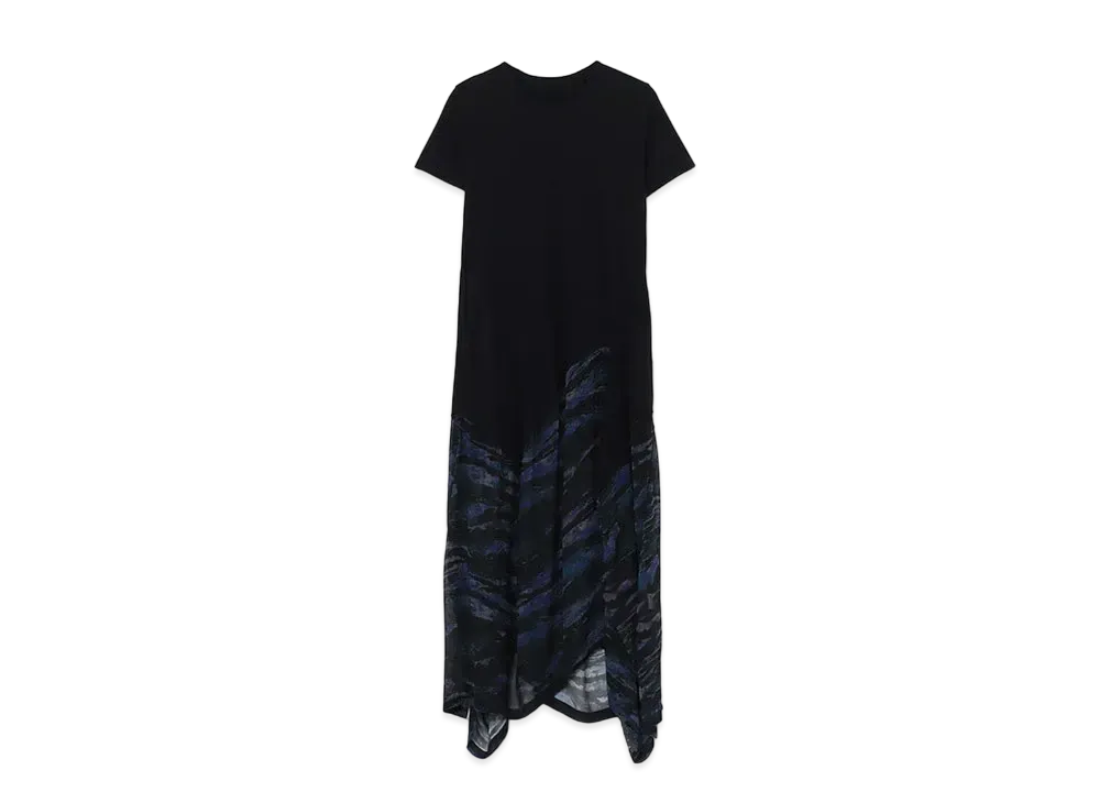Ground Y Ultima Cotton/Zebra Pattern Cupra Chiffon Angular T Dress "Blue"