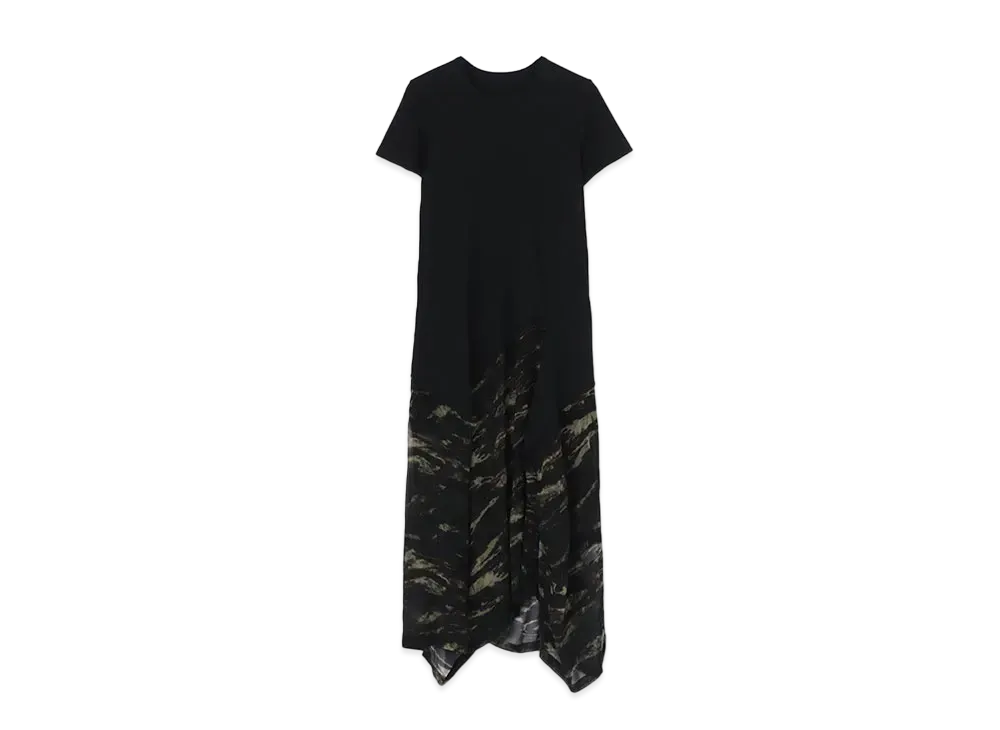 Ground Y Ultima Cotton/Zebra Pattern Cupra Chiffon Angular T Dress "Khaki"