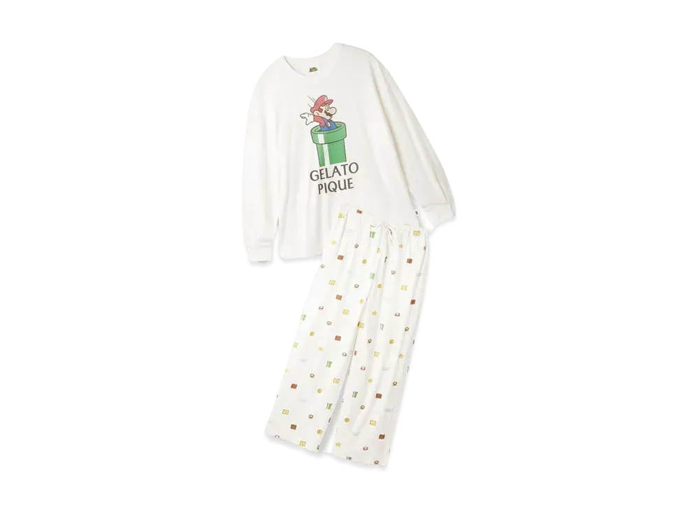 GELATO PIQUE x SUPER MARIO Men's Long T & Long Pants Set "Off White"