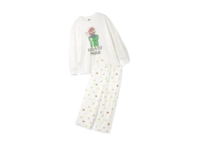 GELATO PIQUE x SUPER MARIO Men's Long T & Long Pants Set "Off White"