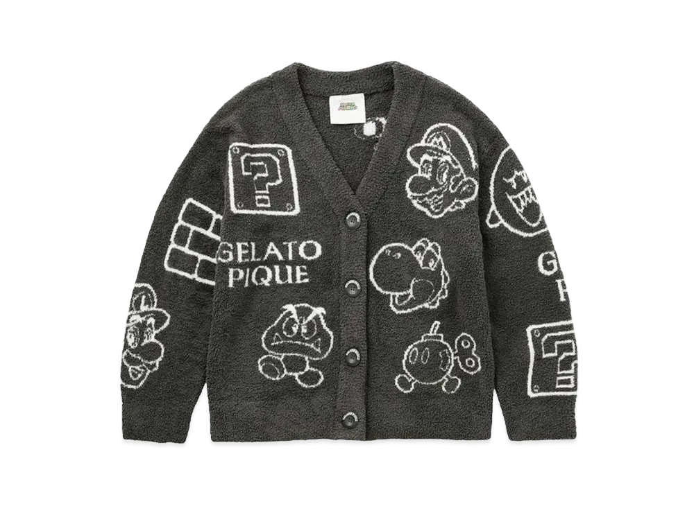 GELATO PIQUE x SUPER MARIO Men's Baby Moco Assorted Jacquard Cardigan "Dark Gray"