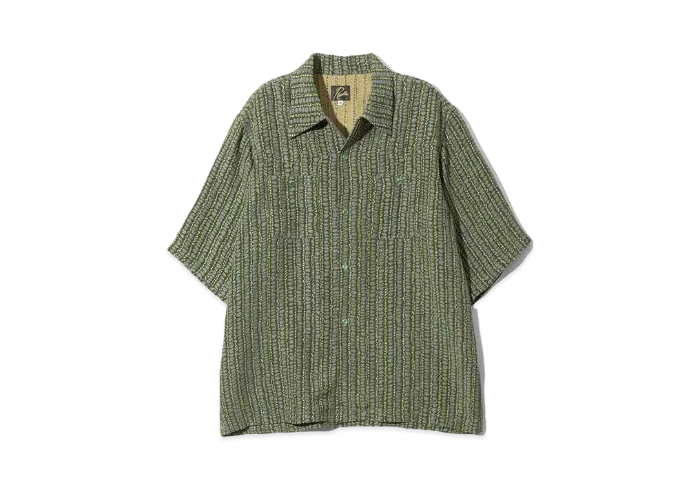 Needles S/S Cowboy One-Up Shirt - R/Ac/Pe Abstract Stripe Jq. "Green"