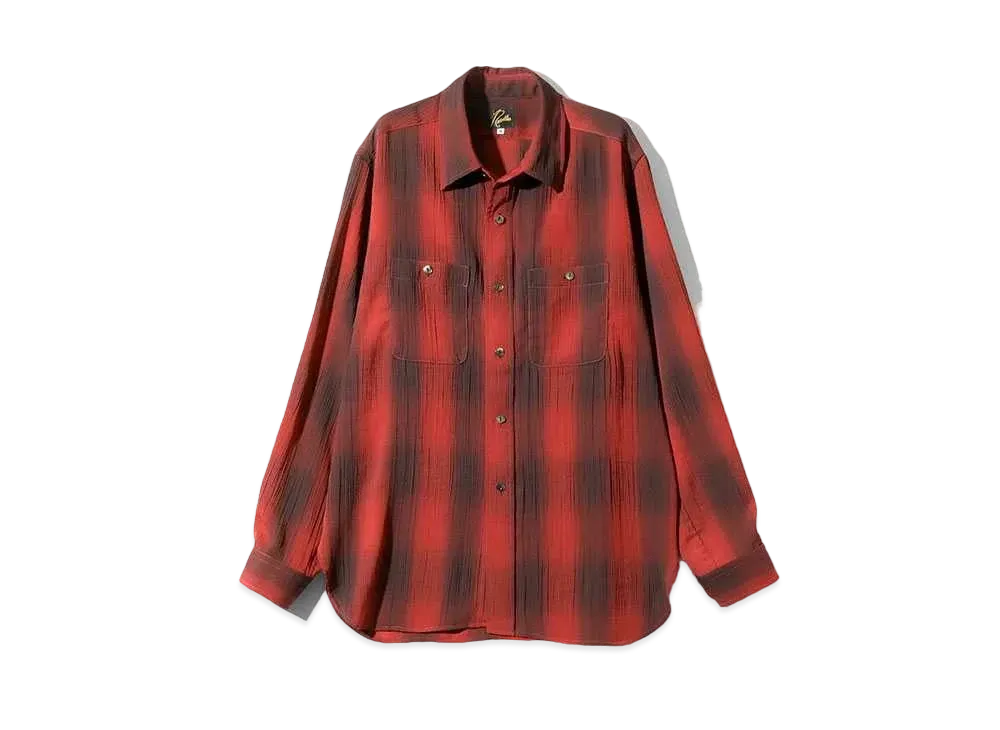 Needles Work Shirt - Poly Crepe Ombre Plaid "Red"
