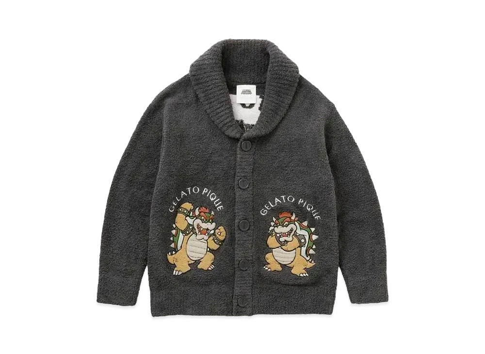 GELATO PIQUE x SUPER MARIO Baby Moco Jacquard Shawl Cardigan "Dark Gray"