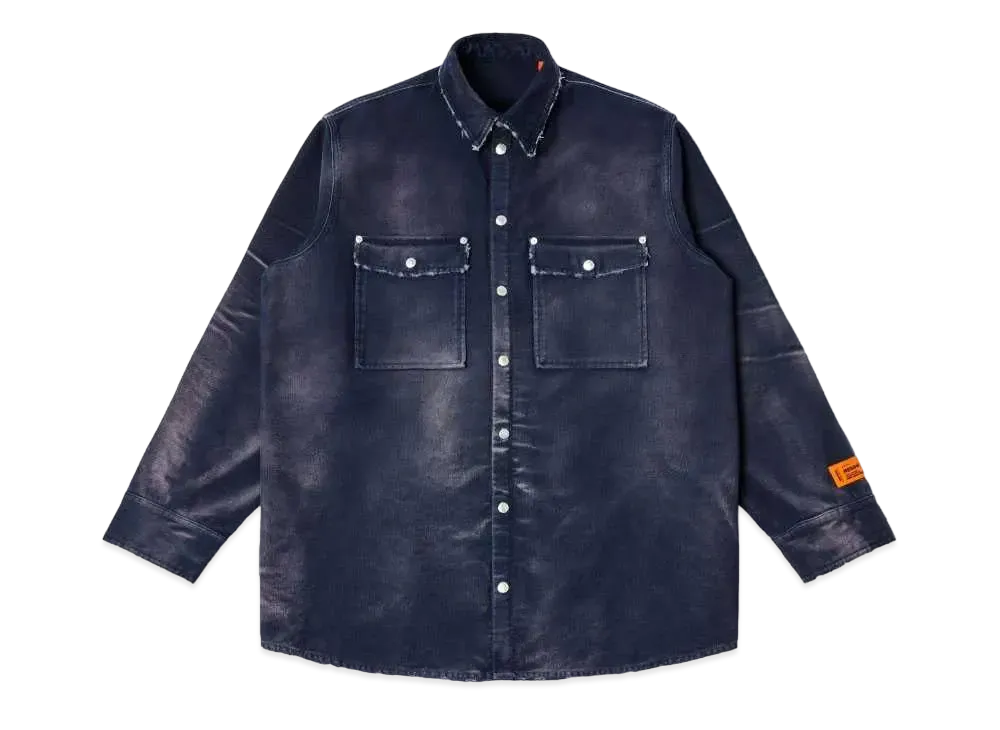 HERON PRESTON Distressed Canvas LS Shirt "Navy/Blue"