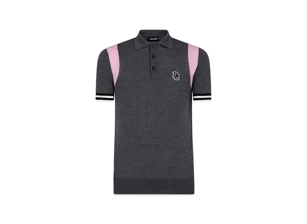 Dsquared2 Intarsia Knit Polo Shirt "Gray/Pink"