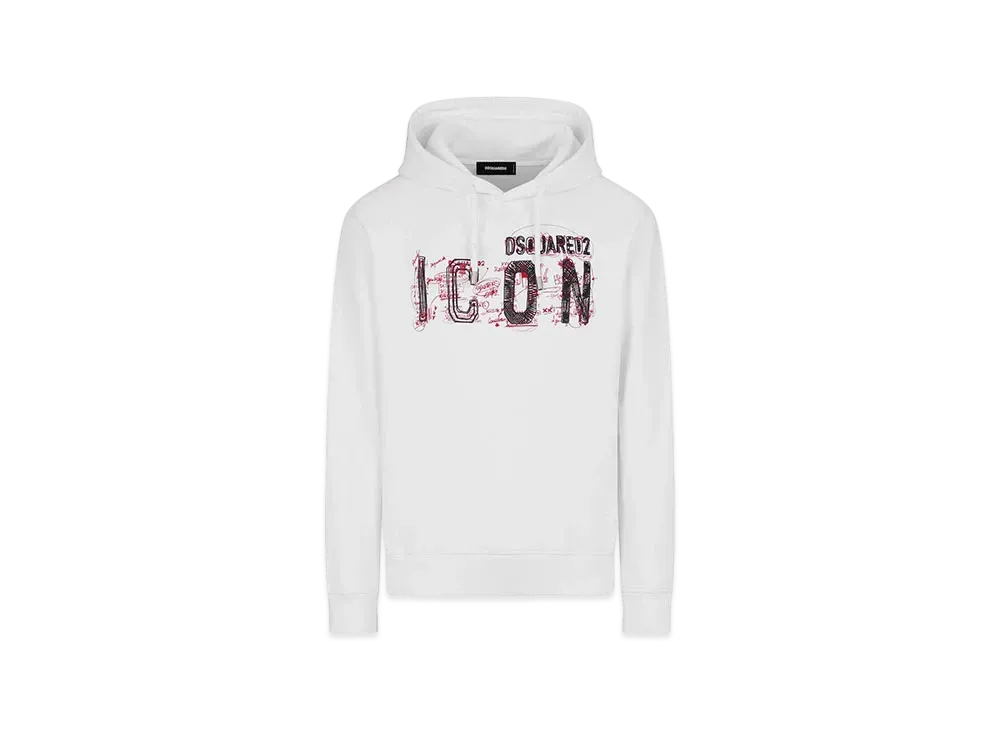 Dsquared2 Icon Scribble Cool Fit Hoodie Sweatshirt "White"