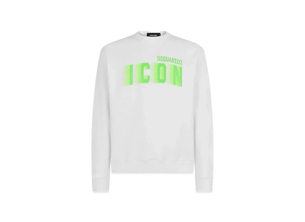 Dsquared2 Icon Blur Cool Fit Crewneck Sweatshirt "White/Green Fluo"