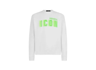 Dsquared2 Icon Blur Cool Fit Crewneck Sweatshirt "White/Green Fluo"