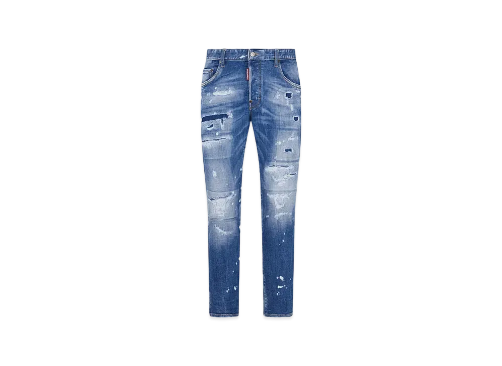 Dsquared2 Medium Mended Rips Wash Skater Jeans "Navy"