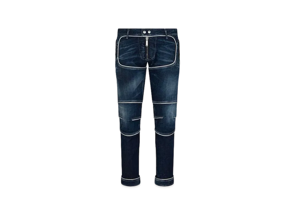 Dsquared2 Dark Easy Ripped Wash Heritage Denim Biker Pants "Navy"