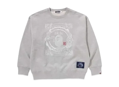 A BATHING APE Japanese Label Design Relaxed Fit Crewneck Sweatshirt "Ivory"