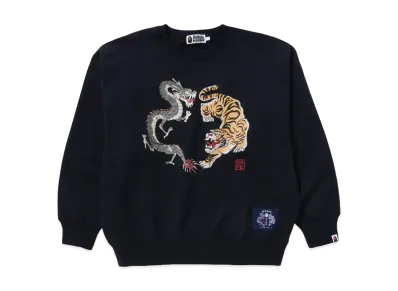 A BATHING APE Tiger And Dragon Relaxed Fit Crewneck Sweatshirt "Navy"