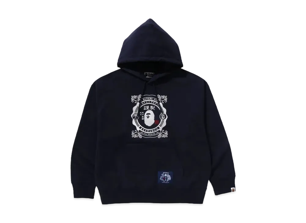 A BATHING APE Japanese Label Design Relaxed Fit Pullover Hoodie "Navy"