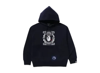 A BATHING APE Japanese Label Design Relaxed Fit Pullover Hoodie "Navy"