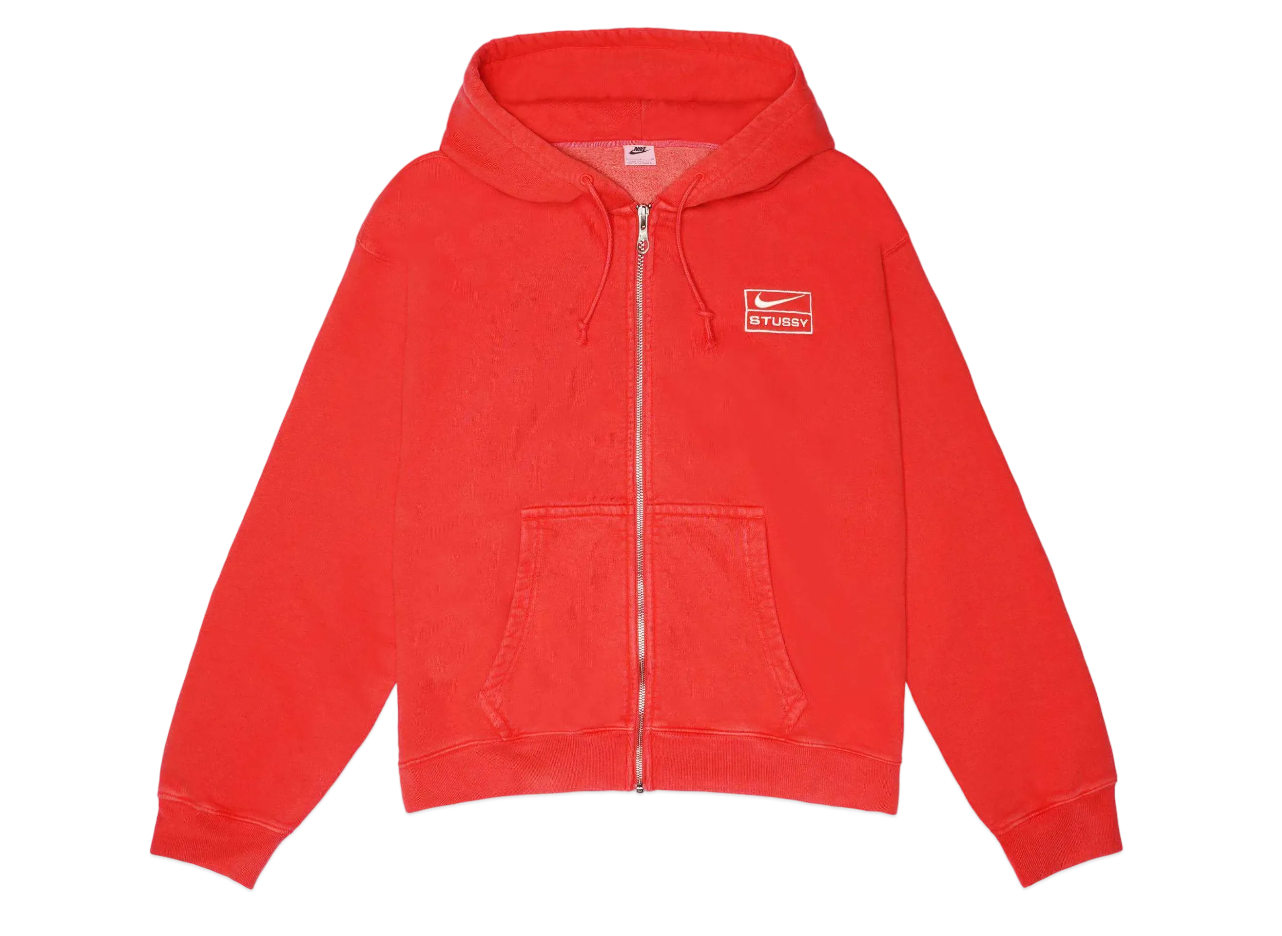 Nike x Stussy Full-Zip Pigment Dyed Fleece Hoodie (US Size) "Habanelo Red" FJ9161-642