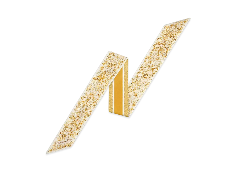 Dior Butterfly Around the World Mitzah Scarf Silk Twill "White/Gold"