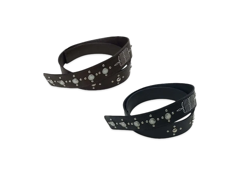 DAIRIKU Studs Button Leather Velt "Oil Black"