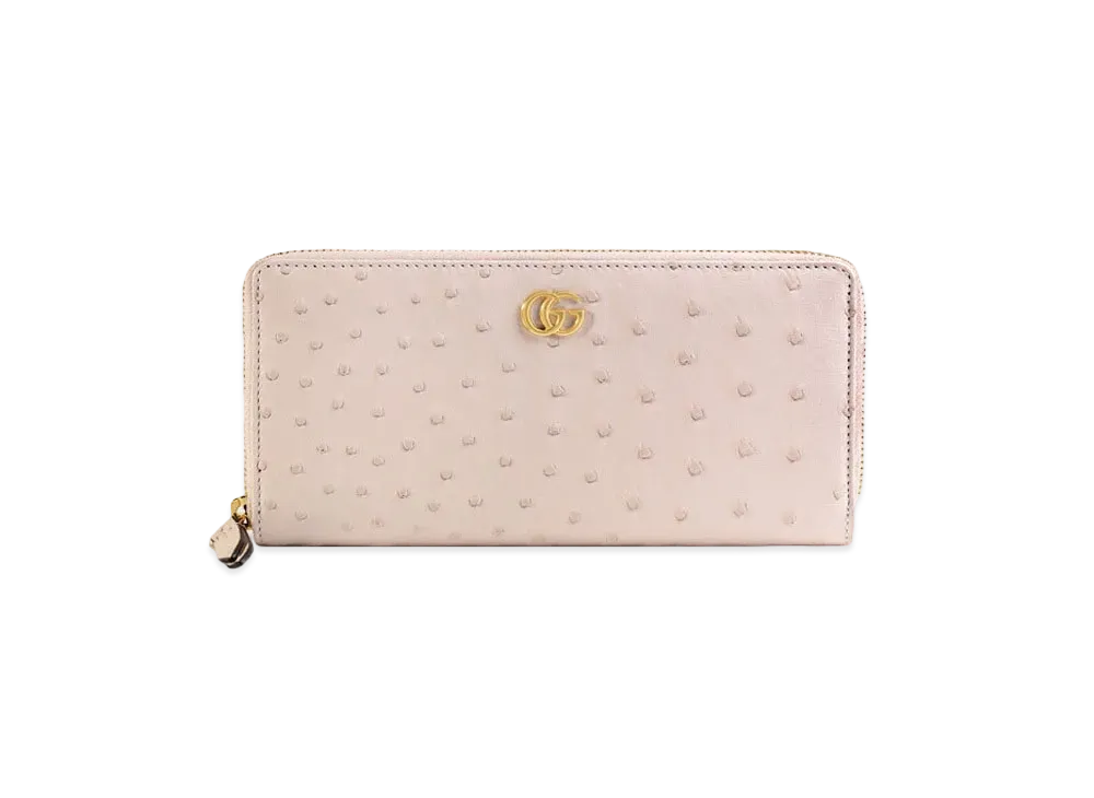 GUCCI Ostrich Zip Around Wallet "Light Pink Ostrich"