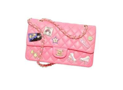 CHANEL Classic Handbag Lambskin Enamel & Gold-Tone Metal "Coral Pink"