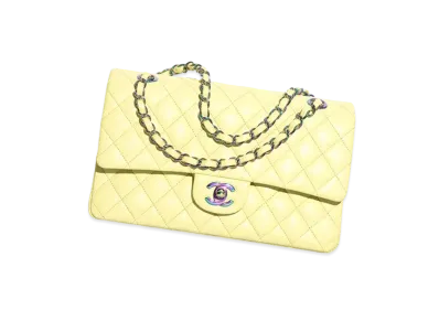 CHANEL Classic Handbag Shiny Grained Calfskin & Rainbow Metal"Yellow"