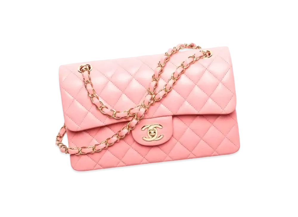 CHANEL Small Classic Handbag Grained Shiny Calfskin & Gold-Tone Metal "Coral Pink"