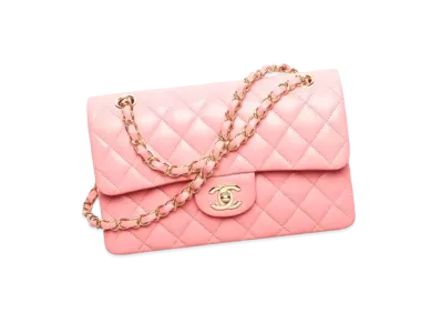 CHANEL Small Classic Handbag Grained Shiny Calfskin & Gold-Tone Metal "Coral Pink"