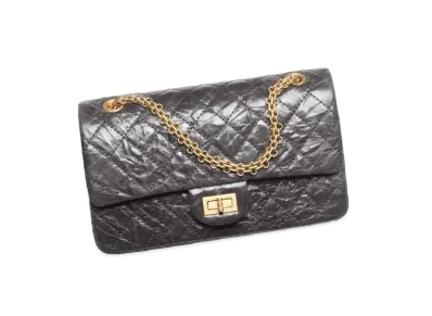 CHANEL 2.55 Handbag Shiny Crumpled Calfskin & Gold-Tone Metal "Dark Gray"