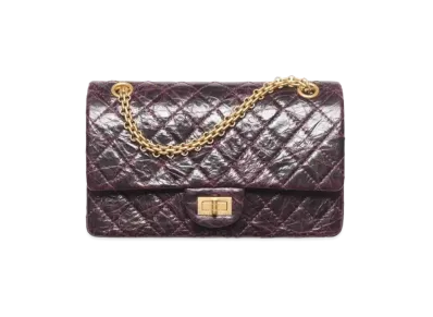 CHANEL 2.55 Handbag Shiny Crumpled Calfskin & Gold-Tone Metal "Dark Purple"