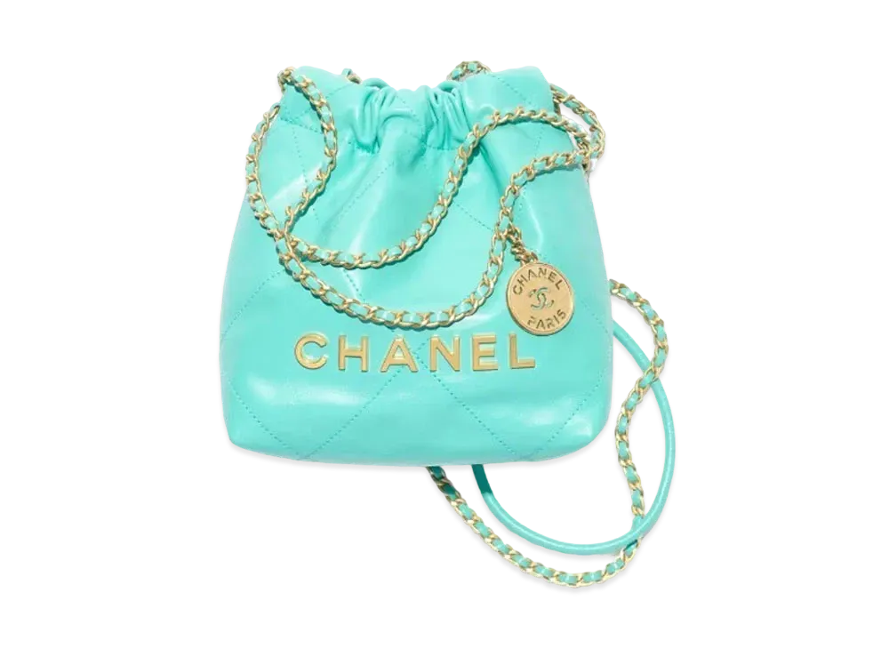 CHANEL 22 Mini Handbag Shiny Calfskin & Gold-Tone Metal "Turquoise"