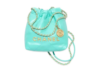 CHANEL 22 Mini Handbag Shiny Calfskin & Gold-Tone Metal "Turquoise"