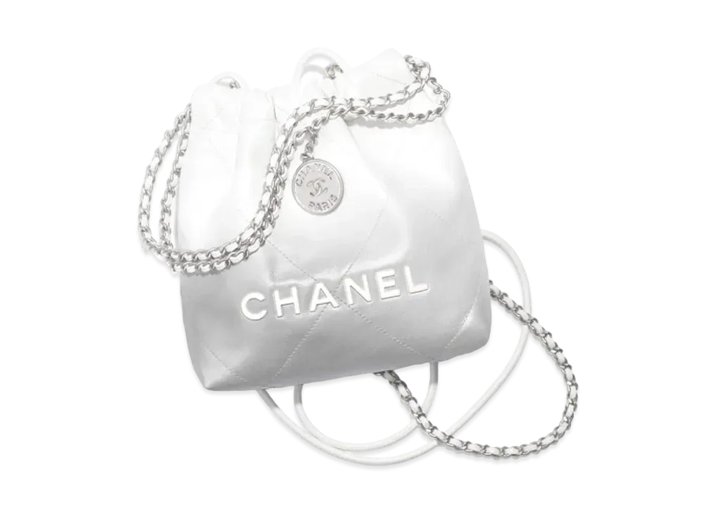 CHANEL 22 Mini Handbag Metallic Shaded Calfskin & Silver-Tone Metal "White/Silver"