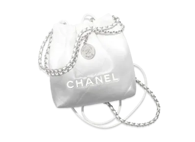 CHANEL 22 Mini Handbag Metallic Shaded Calfskin & Silver-Tone Metal "White/Silver"