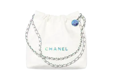 CHANEL 22 Small Handbag Shiny Calfskin & Rainbow Metal "White"