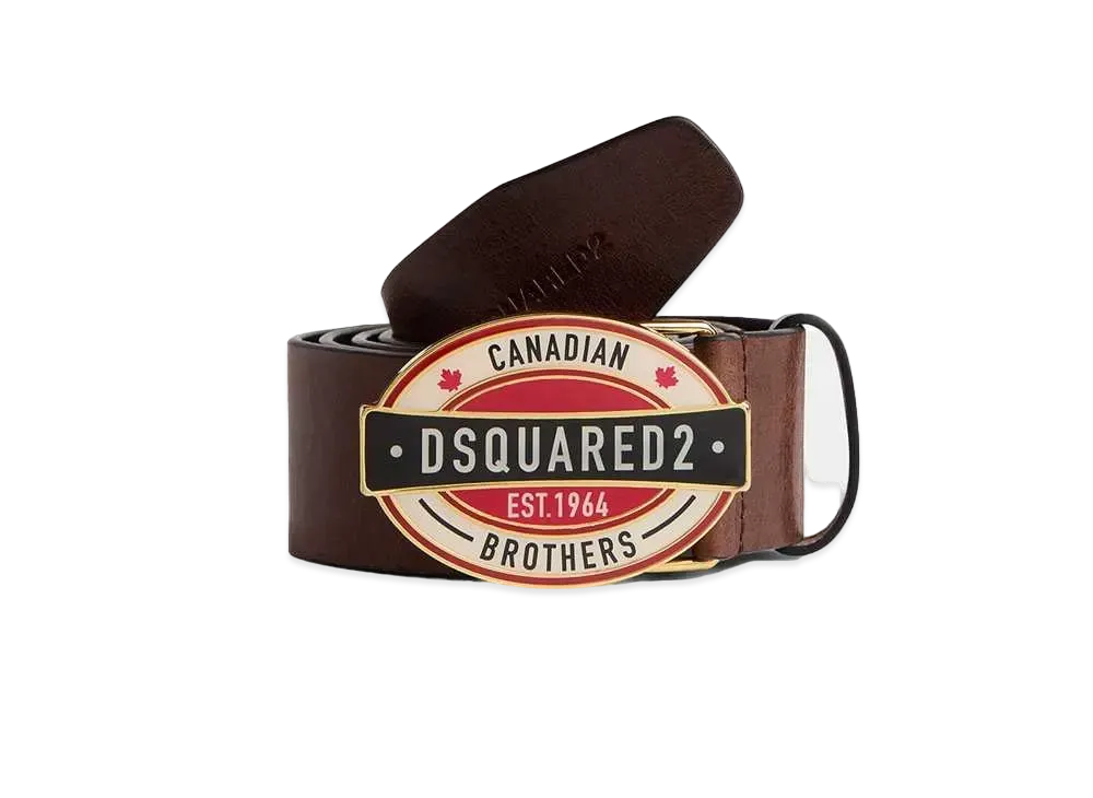 Dsquared2 D2 Canadian Brothers Plaque Belt "Brown"