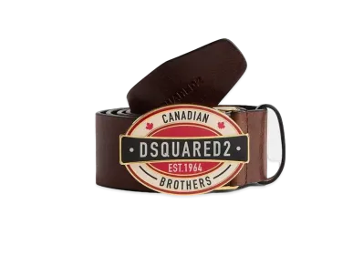 Dsquared2 D2 Canadian Brothers Plaque Belt "Brown"