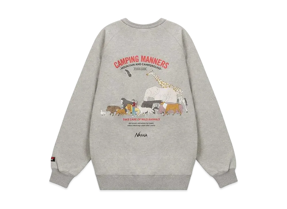 NANGA Eco Hybrid Camping Manners Wild Animals Sweatshirt (Unisex) "L.Grey"