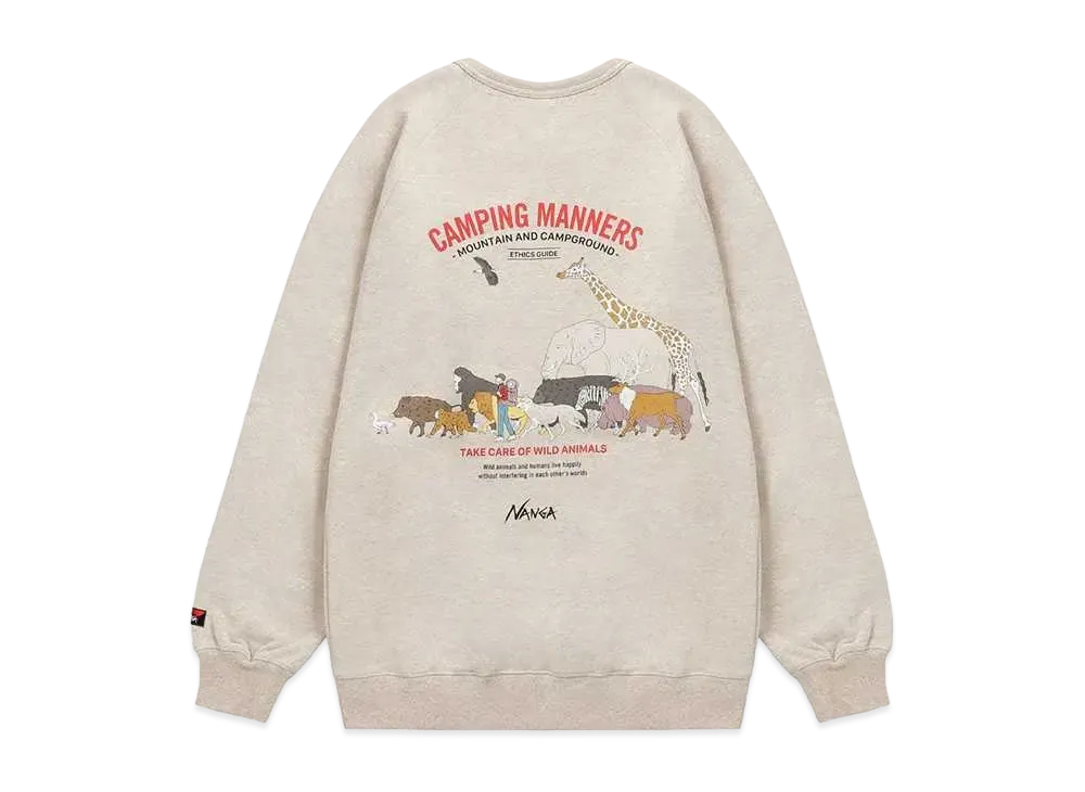 NANGA Eco Hybrid Camping Manners Wild Animals Sweatshirt (Unisex) "Oatmeal"