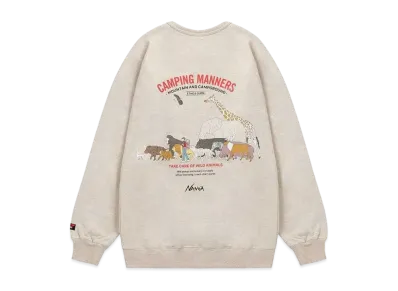 NANGA Eco Hybrid Camping Manners Wild Animals Sweatshirt (Unisex) "Oatmeal"