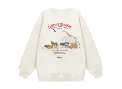 NANGA Eco Hybrid Camping Manners Wild Animals Sweatshirt (Unisex) "White"
