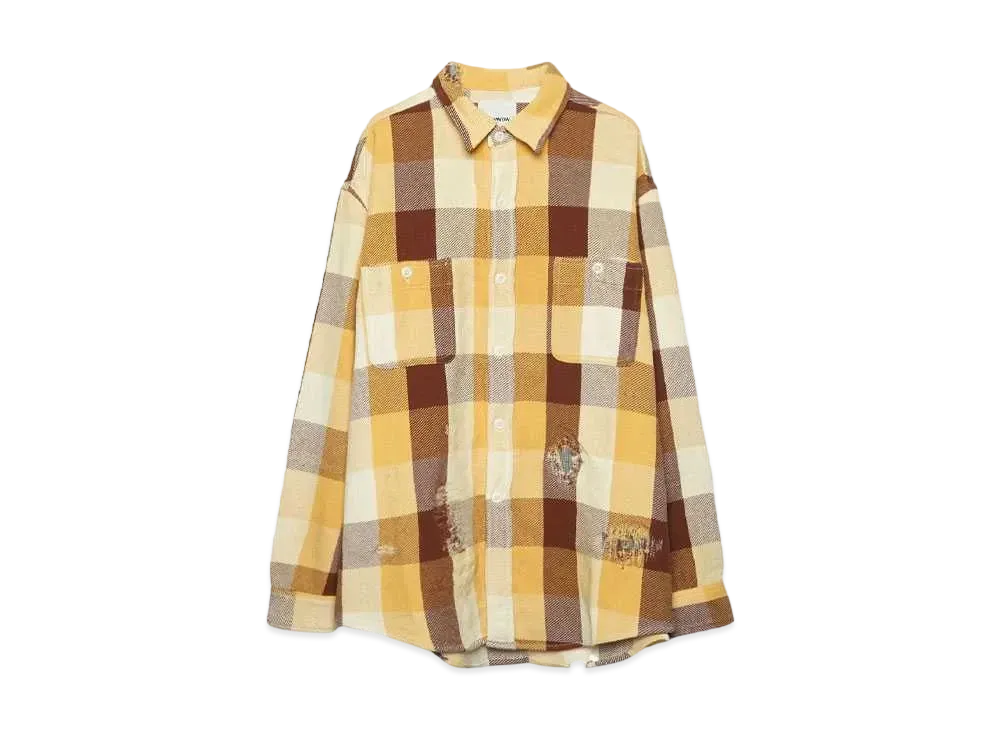 BOW WOW REPAIR AGEING FLANNEL SHIRTS "BROWNxYELLOWxWHITE AGEING"