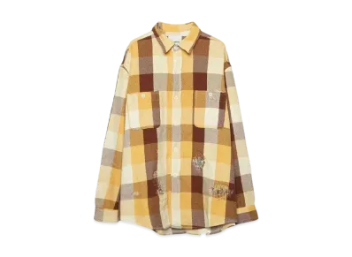 BOW WOW REPAIR AGEING FLANNEL SHIRTS "BROWNxYELLOWxWHITE AGEING"
