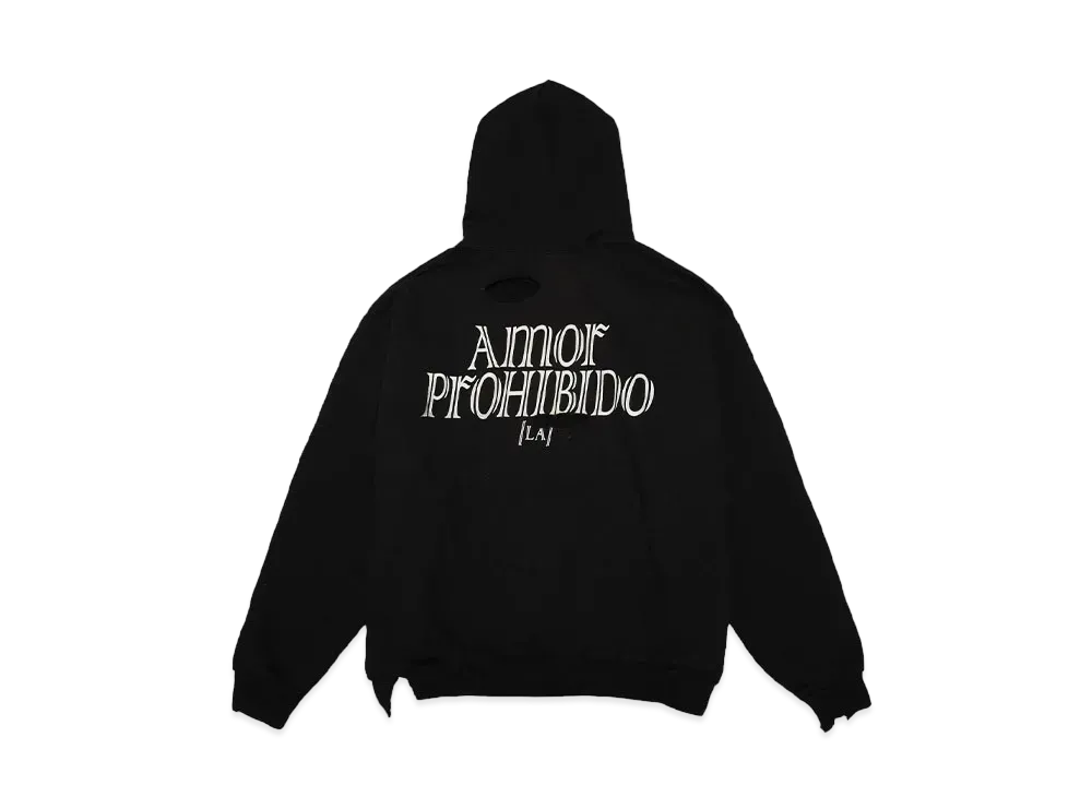 Amor Prohibido DISTRESSED LOGO HOODIE Exclusive for HYPE DROP "BLACK"