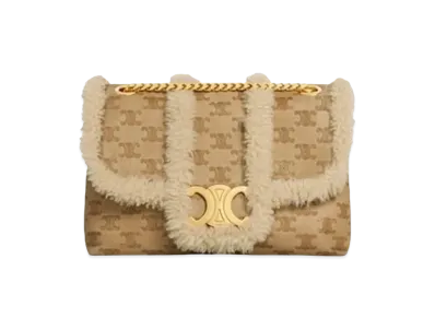CELINE Medium Victoire Bag In Shearling with Triomphe All-Over "Natural"