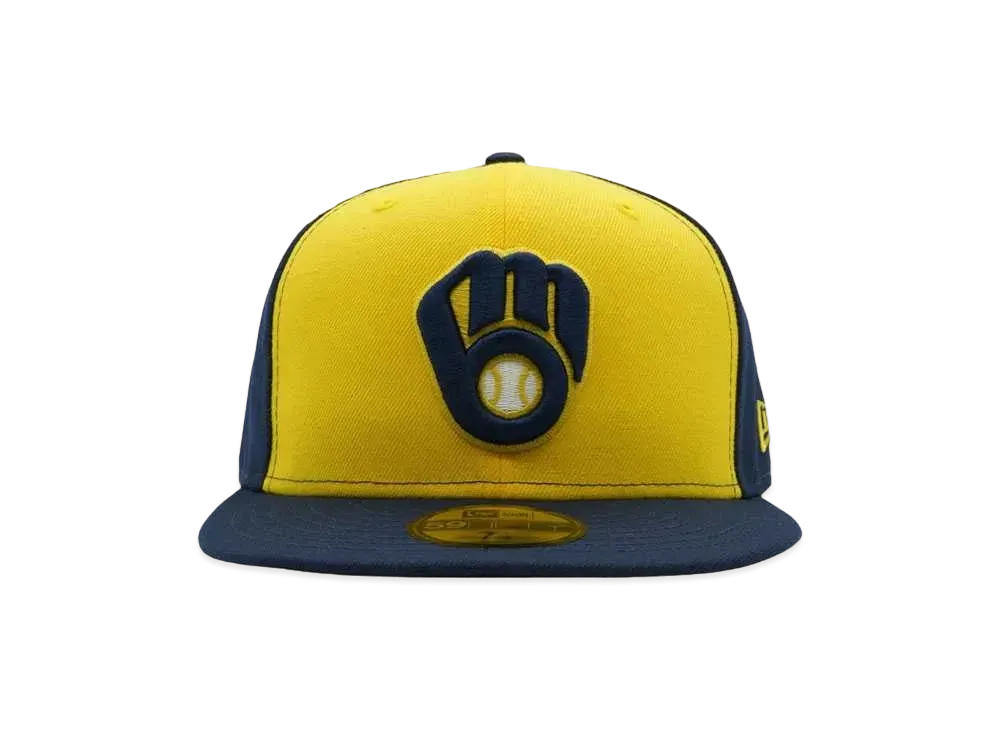 NEW ERA 59FIFTY MLB On-Field Milwaukee Brewers Alternate "YELLOW/LIGHT NAVY"